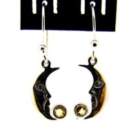 Man in The Moon' Pendant Earrings in 925 Silver with Citrine Gemstones