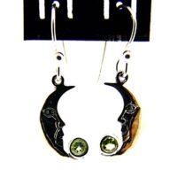 Man in The Moon' Pendant Earrings in 925 Silver with Peridot Gemstones