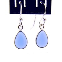 Tear Drop Pendant Style Earrings in 925 Silver with Blue Chalcedony Dome Polished Cabochon Stones