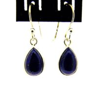 Tear Drop Pendant Style Earrings in 925 Silver with Lapis Lazuli Dome Polished Cabochon Stones