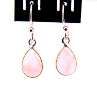 Tear Drop Pendant Style Earrings in 925 Silver with Rose Quartz Dome Polished Cabochon Stones