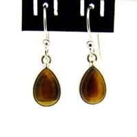 Tear Drop Pendant Style Earrings in 925 Silver with Tigerseye Dome Polished Cabochon Stones