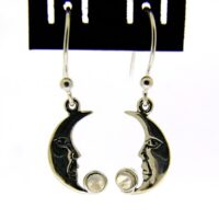 Man in The Moon' Pendant Earrings in 925 Silver with Rainbow Moonstone Gemstones