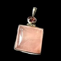 Rose Quartz with Facet Pink Tourmaline Square Indian Silver Pendant 3.7-4.5cm Inc Bail Square/Rectangle