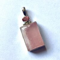Rose Quartz with Moonstone Paired with Facet Garnets in 925 Silver Pendant 4-4.5cm Inc Bail