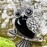 Owl Pendant Set with A Gemstone Body Of Midnight Blue Goldstone Inset with Faceted Eyes