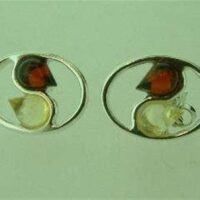 Amber & Silver Ying Yang Style Two Tone Stud Earrings. 1.5cm Across Aprox