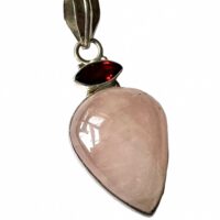 Rose Quartz with Facet Garnet Indian Pear Shaped Silver Pendant 4.3cm-5cm