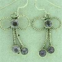 925 Silver Tied Bow Design Earrings Featuring 3 Faceced Amethyst Cabs. Sizeof Cabs Large-5mm Dia