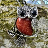 Owl Pendant Set with A Gemstone Body Of Copper Gold Stone Inset with Faceted Eyes