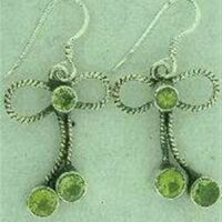 925 Silver Tied Bow Design Earrings Featuring 3 Faceced Peridot Cabs. Size Of Cabs Large-5mm Dia