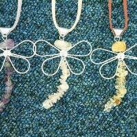 Silver Plated Dragon Fly Style Wire Pendant Featuring-Rose Quartz, Citrine Or Amethyst Complete
