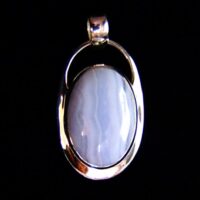 925 Silver Pendant Featuring A Large Oval Cabochon in Blue Lace Agate