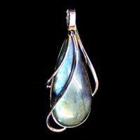 925 Silver Pendant Featuring A Large Teardrop Shape Cabochon in Labradorite