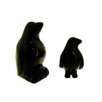 Set Of Two Penguin Carvings in Black Obsidian