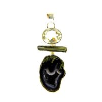 925 Silver Designer Pendant Featuring Agate, Green Tourmaline & Prasiolite Gemstones