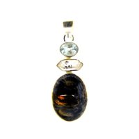 925 Silver Designer Pendant Featuring Pietersite, Blue Topaz & Herkimer Diamond Gemstones