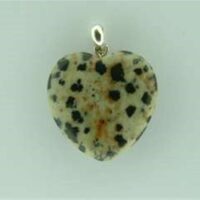 Dalmation Stone Heart Shaped Pendant Complete with Silver Bail. 32mm Drop Inc Bail x 25mm Wide. 6g