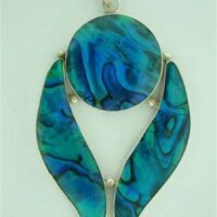 Angel' Style Paua Shell Pendant in Silver Setting Comes Complete with A Black Suede Thong. 67mm x