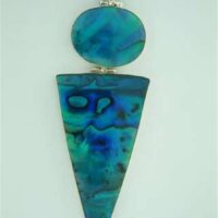 Paua Shell Silver Pendant Featuring A Small Oval & A Large Triangle in A Silver Setting. 80mm Long x