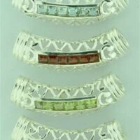 925 Silver Filegre Detail Pendants Set with Square Cabochons in Peridot, Blue Topaz, Amethyst Or