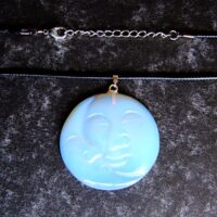 Man in The Moon Carved Pendant in Opalite on Waxed Cord