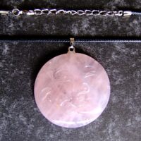 Man in The Moon Carved Pendant in Rose Quartz on Waxed Cord