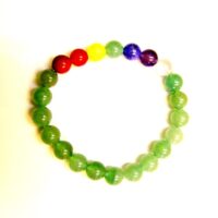 Chakra Power Bead Bracelets in Green Aventurine Featuring Beads in Chakra Colours (No Toggle)