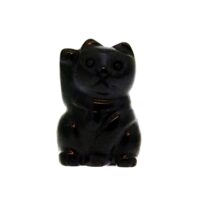 Lucky Chinese Waving Cat Carving in Black Obsidian