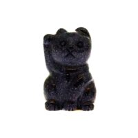 Lucky Chinese Waving Cat Carving in Blue Goldstone