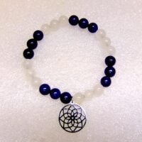 Mandala Charm Power Bead Bracelet with Quartz & Lapis Lazuli Beads