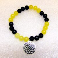 Mandala Charm Power Bead Bracelet with Citrine & Black Obsidian Beads