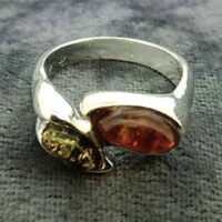925 Silver with Amber Ring