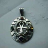 Silver Ankh Pendant with 4 Gemstones